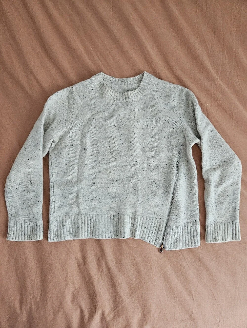 100% Cashmere AQUA Zip Detail Donegal Crewneck Sweater - Medium - Picture 1 of 6
